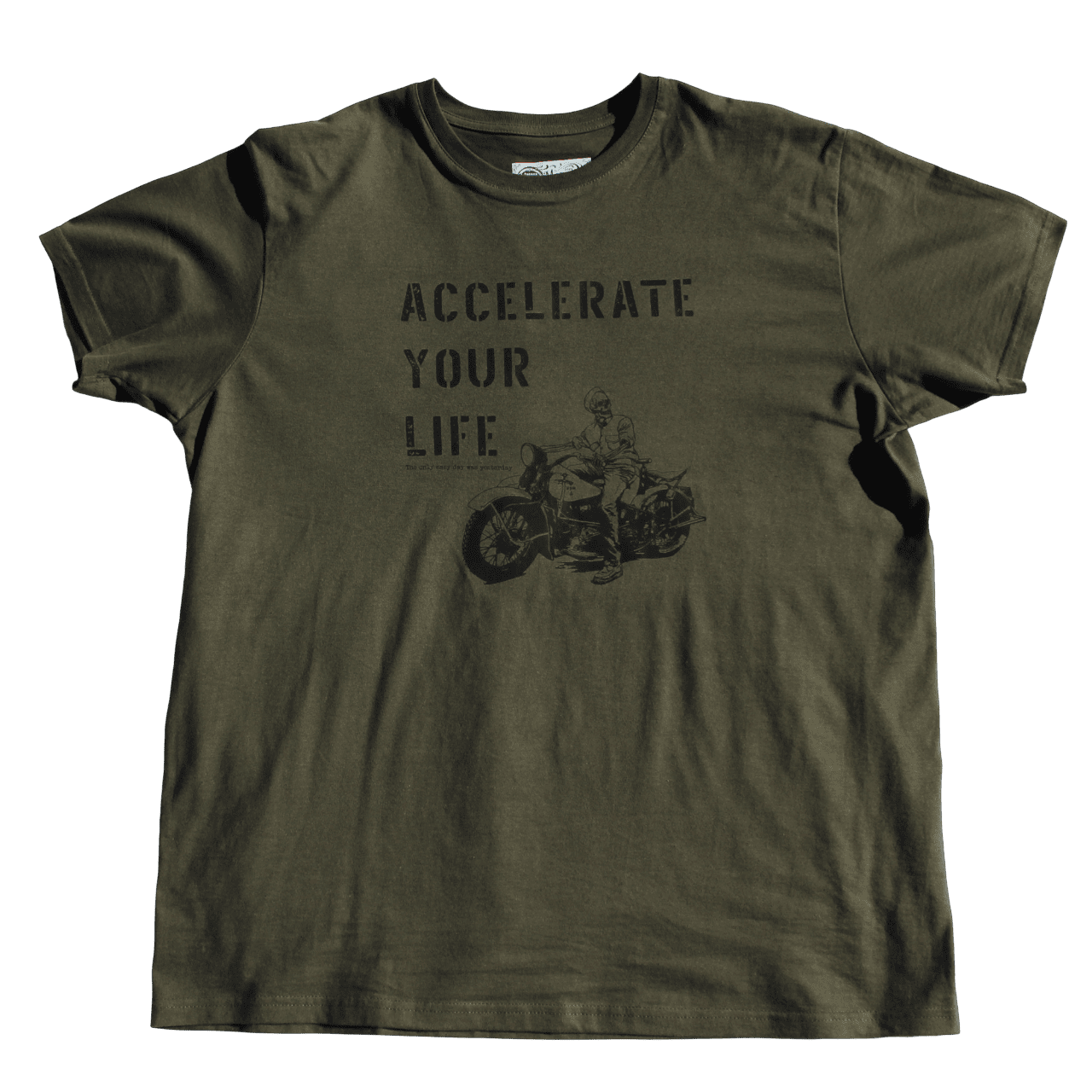 T-shirt "Accelerate", kaki, design inspiré des devises militaires US, Motor Wheels Clothing