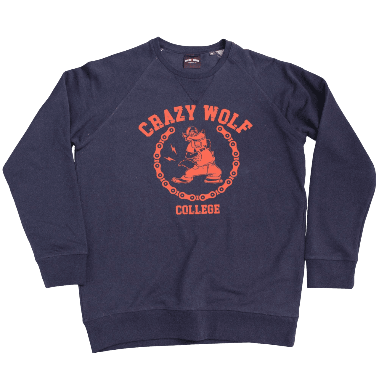 Sweatshirt "Crazy Wolf" noir en molleton gratté, style biker vintage, Motor Wheels Clothing