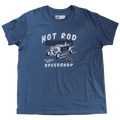 T-shirt bleu "Hot Rod Speedshop", style garage vintage, coton bio, Motor Wheels Clothing