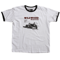 T-shirt ringer "WILDWOOD", blanc et bleu, inspiré des beach races, style vintage, Motor Wheels Clothing