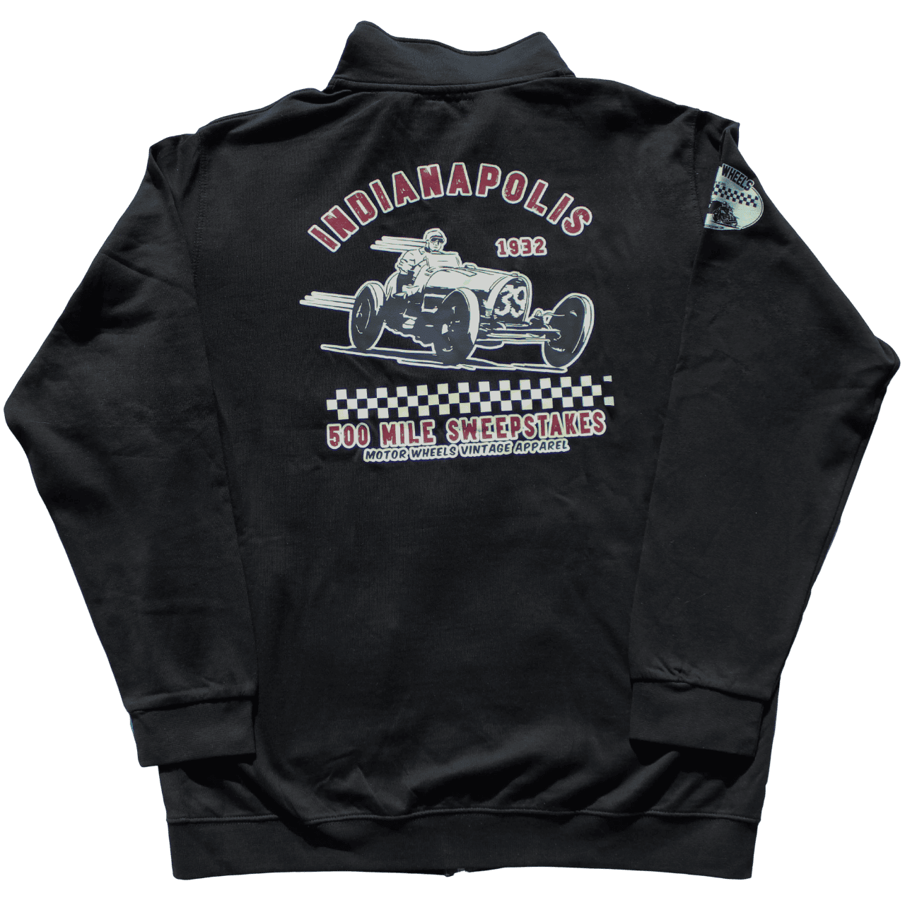 Veste zippée "Indianapolis", molleton noir, style racing vintage, Motor Wheels Clothing
