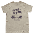 T-shirt beige "Gods of Speed" Motor Wheels avec voiture vintage et caractères japonais "Dieux de la vitesse"