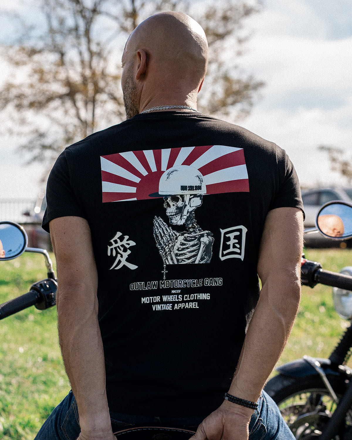 T-shirt noir "BOZOSOKU" inspiré biker japonais, coton bio, Motor Wheels Clothing