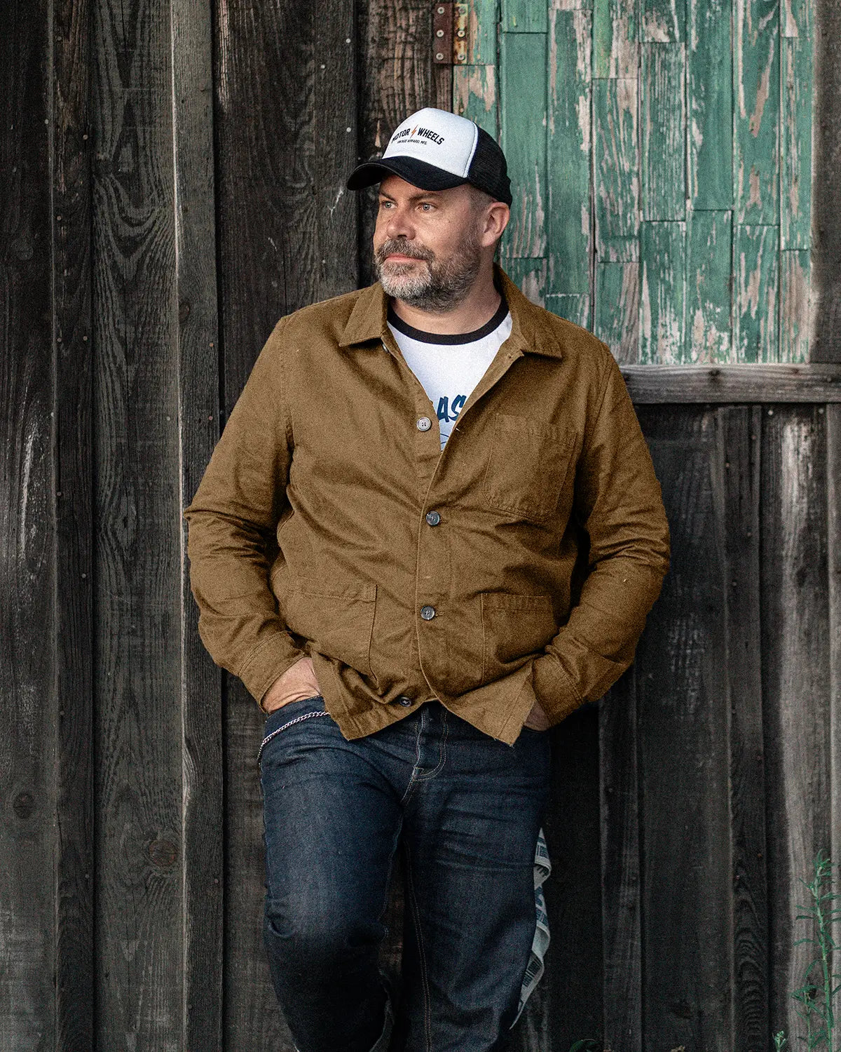 Veste atelier moleskine marron Washed Dark Camel – Peach-Skin Heritage 1940