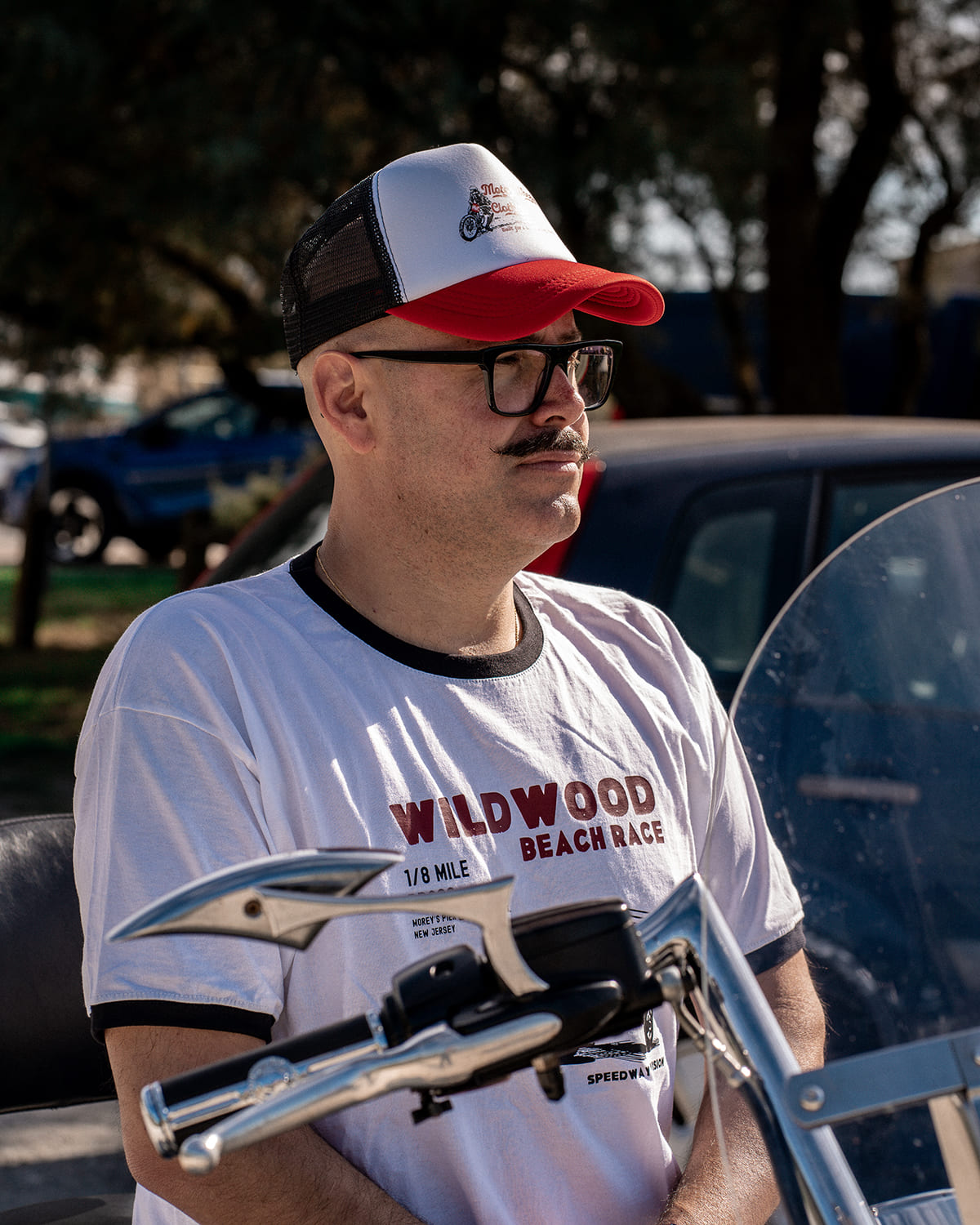 T-shirt ringer "WILDWOOD", blanc et bleu, inspiré des beach races, style vintage, Motor Wheels Clothing