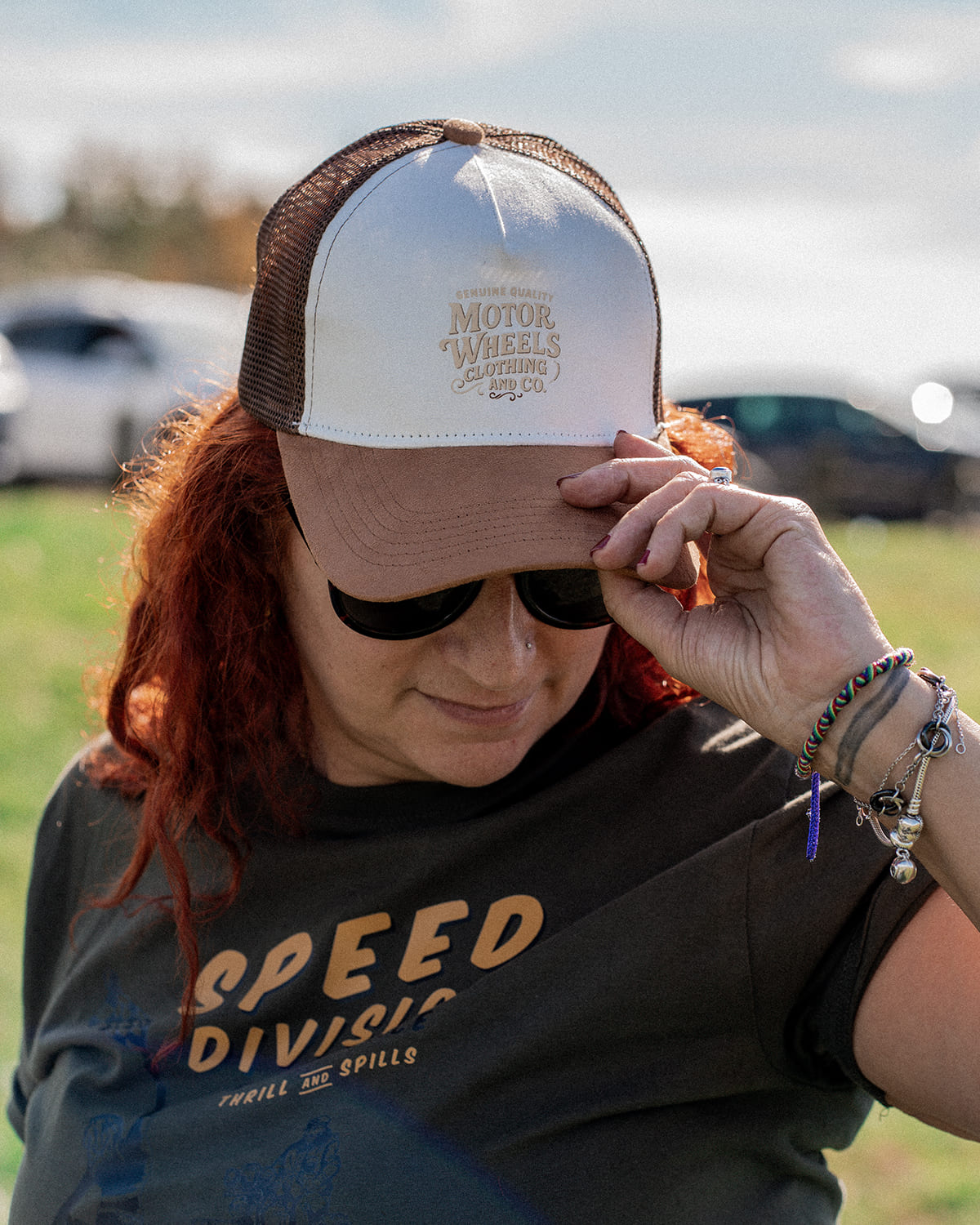 T-shirt "Speed Division" en beige et kaki, édition limitée, style racing vintage, Motor Wheels Clothing