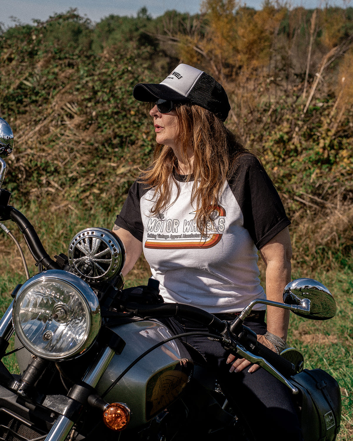 T-shirt baseball "KUSTOM PUNTA" blanc et noir, coton bio, style garage vintage, Motor Wheels Clothing