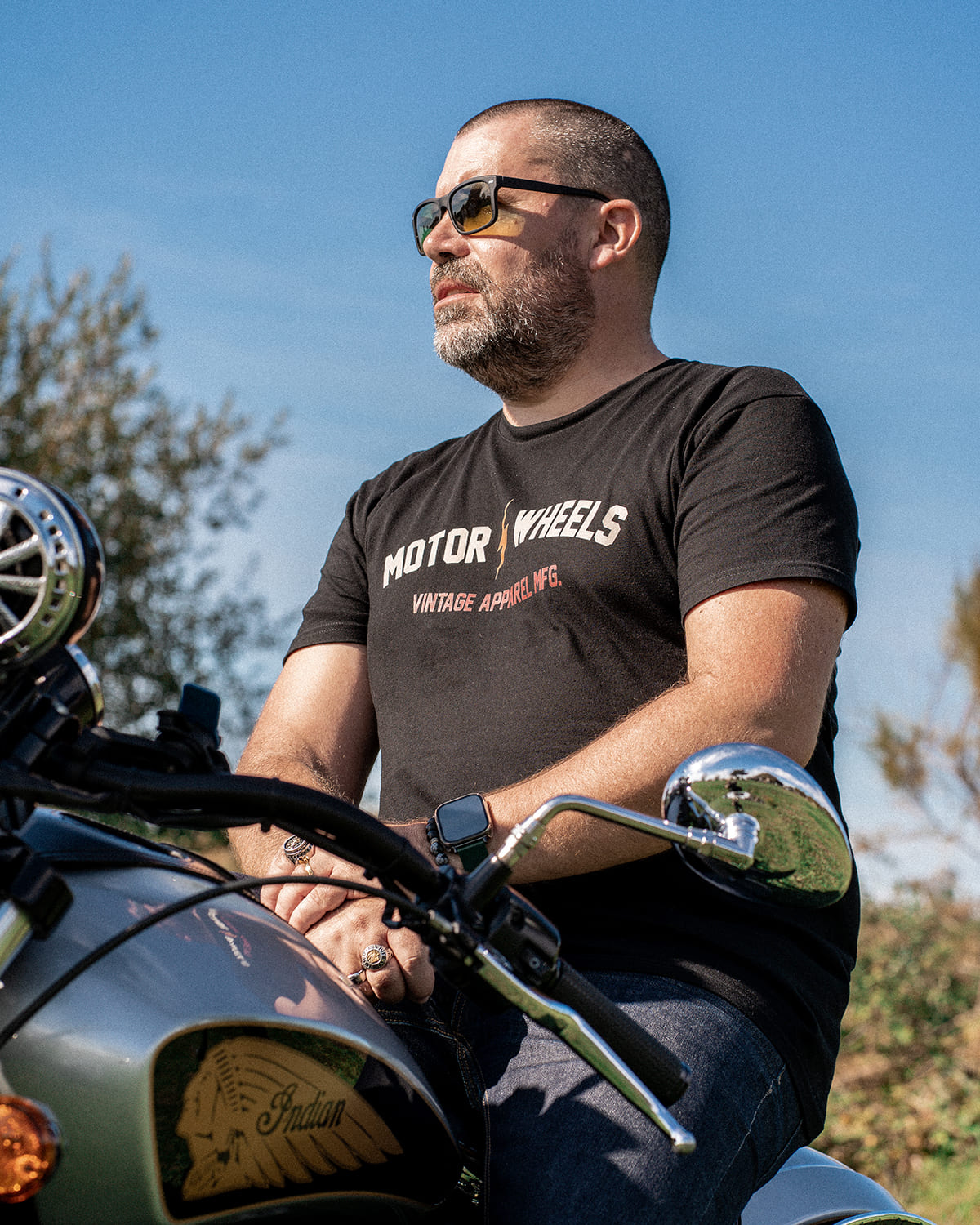 T-shirt "Let’s Ride" Motor Wheels, design vintage biker avec impression chopper au dos