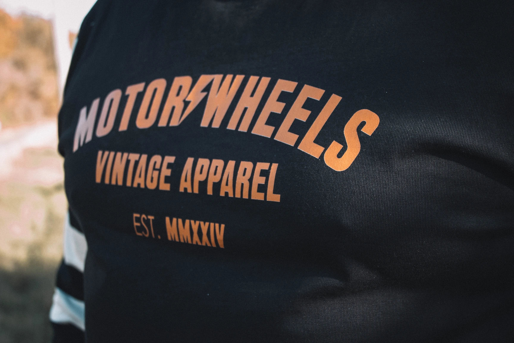 Jersey vintage noir à manches longues rayées blanches et noires Motor Wheels, coton épais 280g