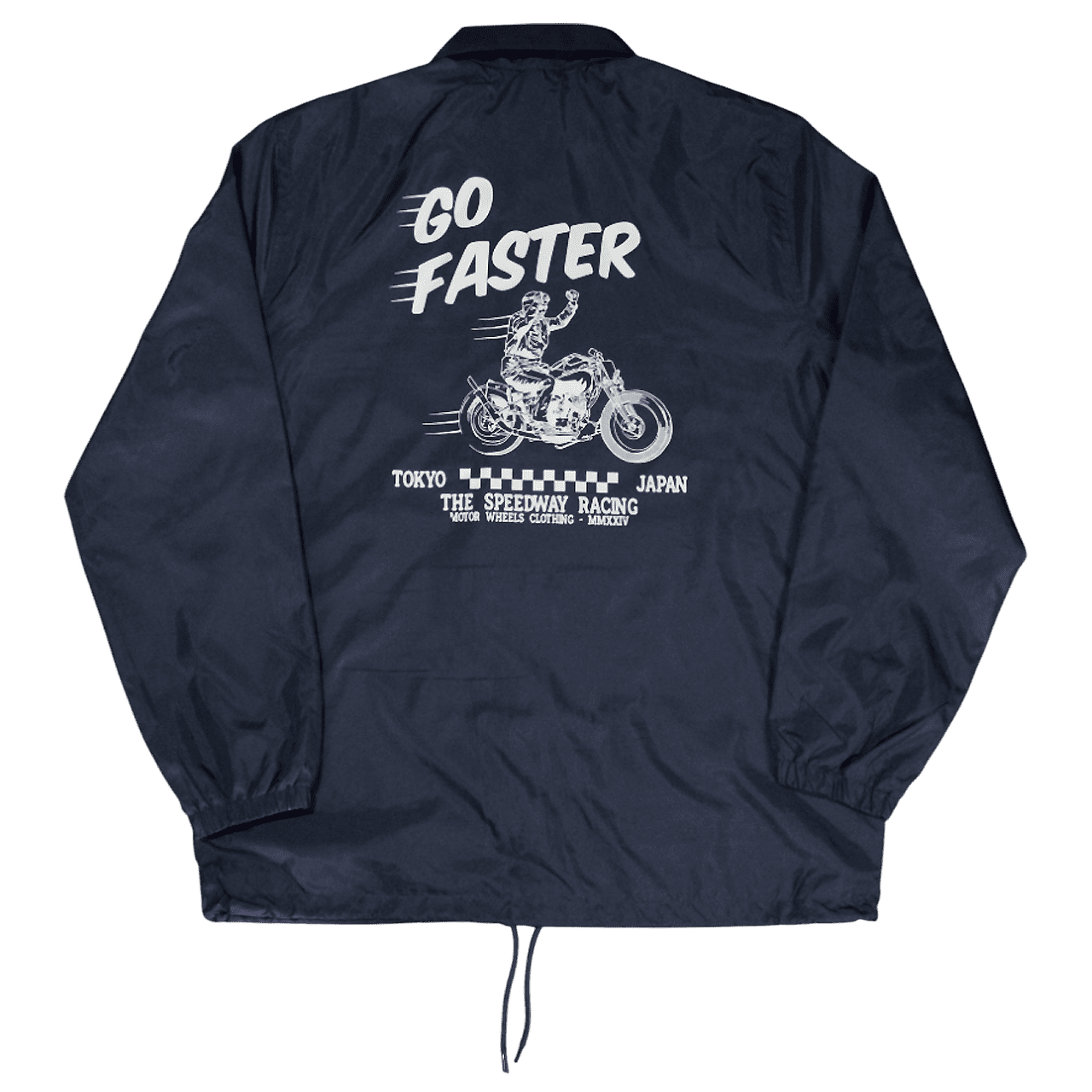 Veste coach "Go Faster" Motor Wheels avec illustration motard au dos