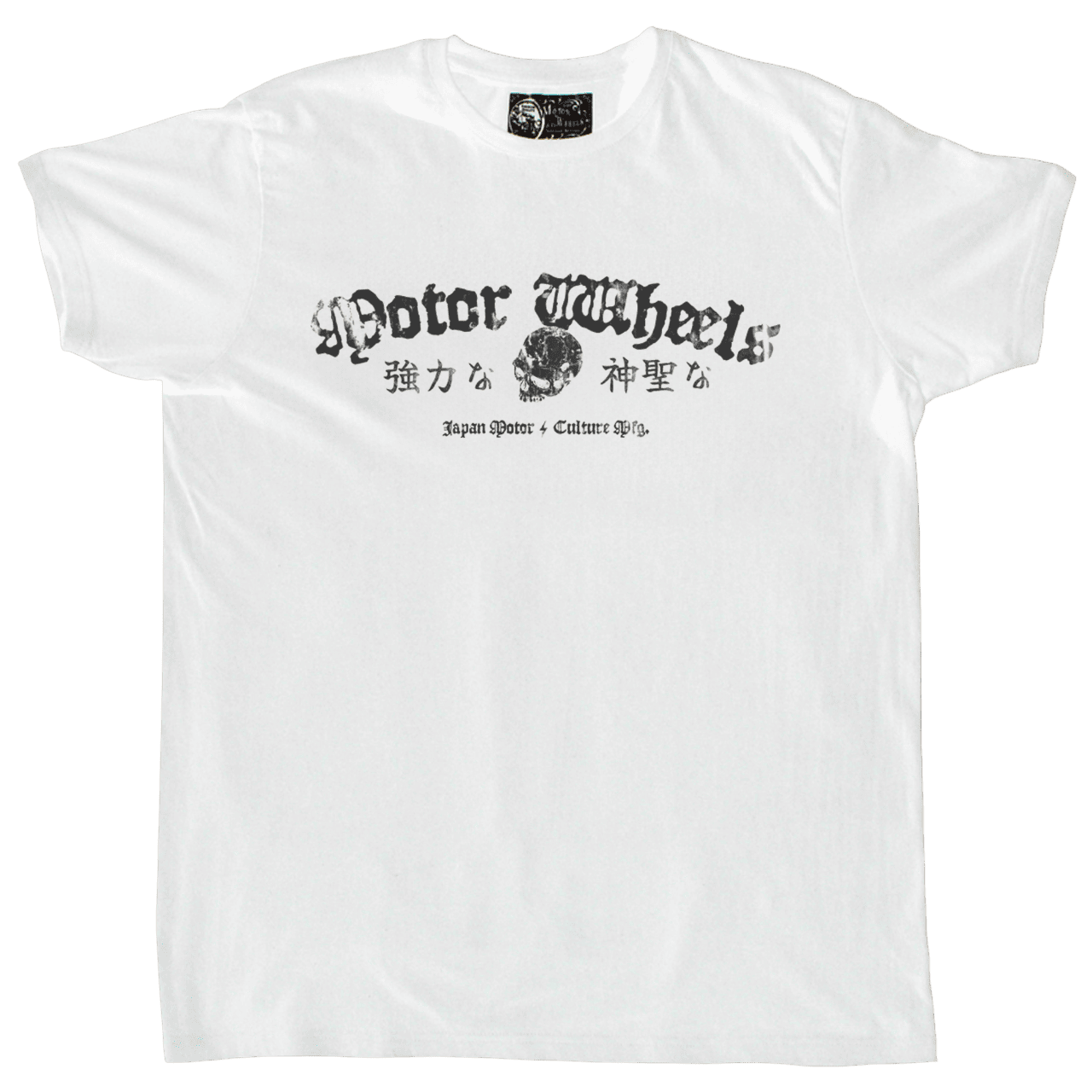 T-shirt blanc "Ride with the Dragon" Motor Wheels avec geisha, dragon japonais et moto custom