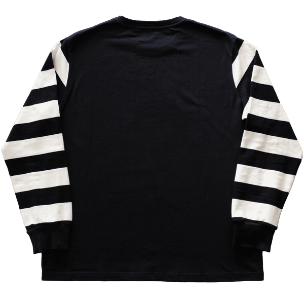 Jersey vintage noir à manches longues rayées blanches et noires Motor Wheels, coton épais 280g