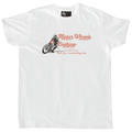 T-shirt blanc "Fun & Lifestyle" Motor Wheels avec motif moto vintage et slogan "Built for a neverending story"