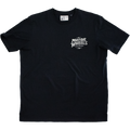 Dos du t-shirt noir avec logo illustré Motor Wheels Clothing et mascotte mécanicien tenant une clé à molette