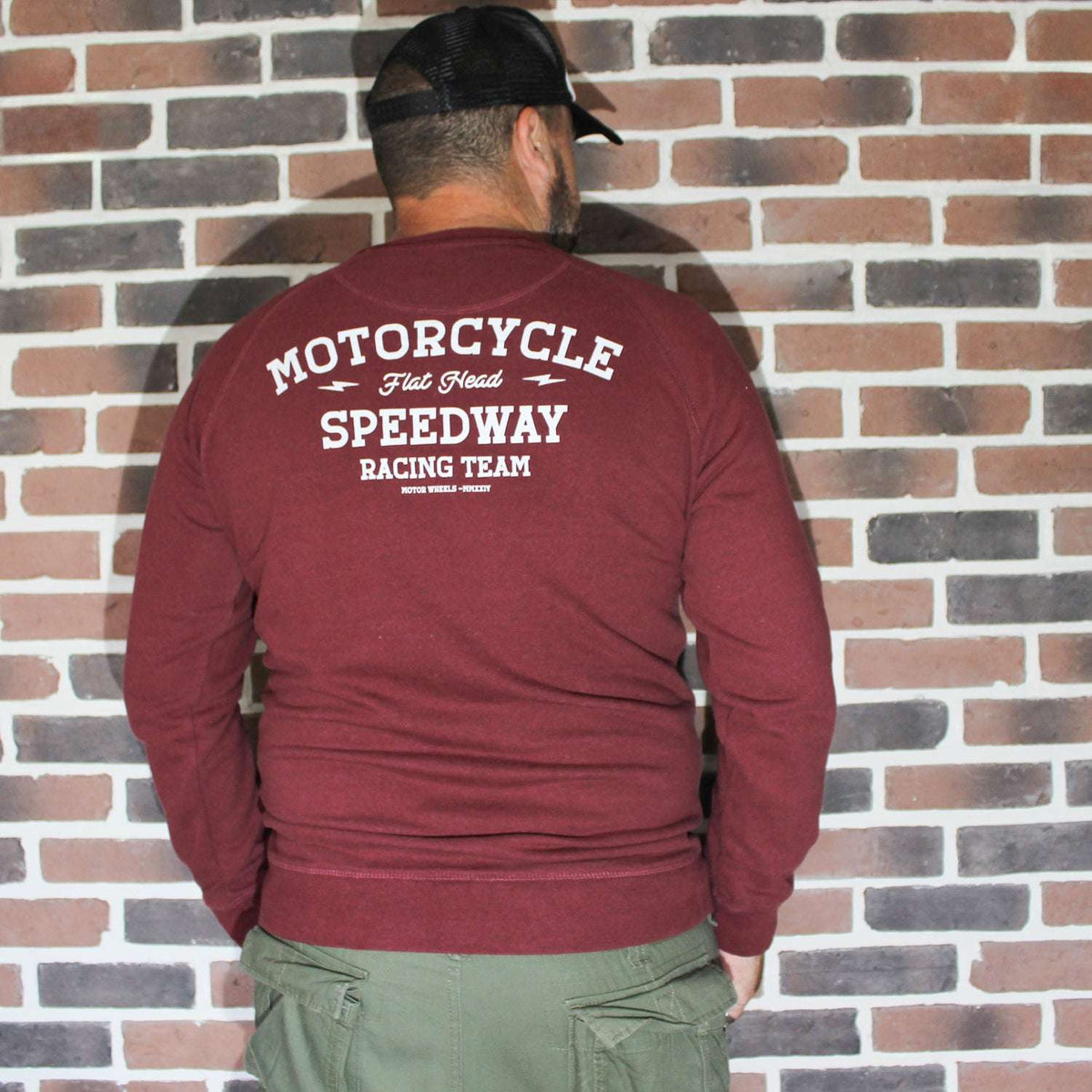 Sweatshirt "Speedway" gris chiné, molleton gratté, inspiré des courses vintage, Motor Wheels Clothing