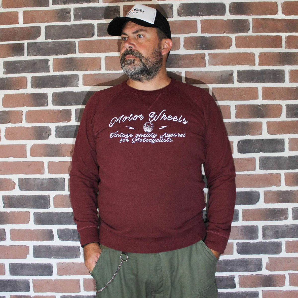 Sweatshirt "Speedway" gris chiné, molleton gratté, inspiré des courses vintage, Motor Wheels Clothing