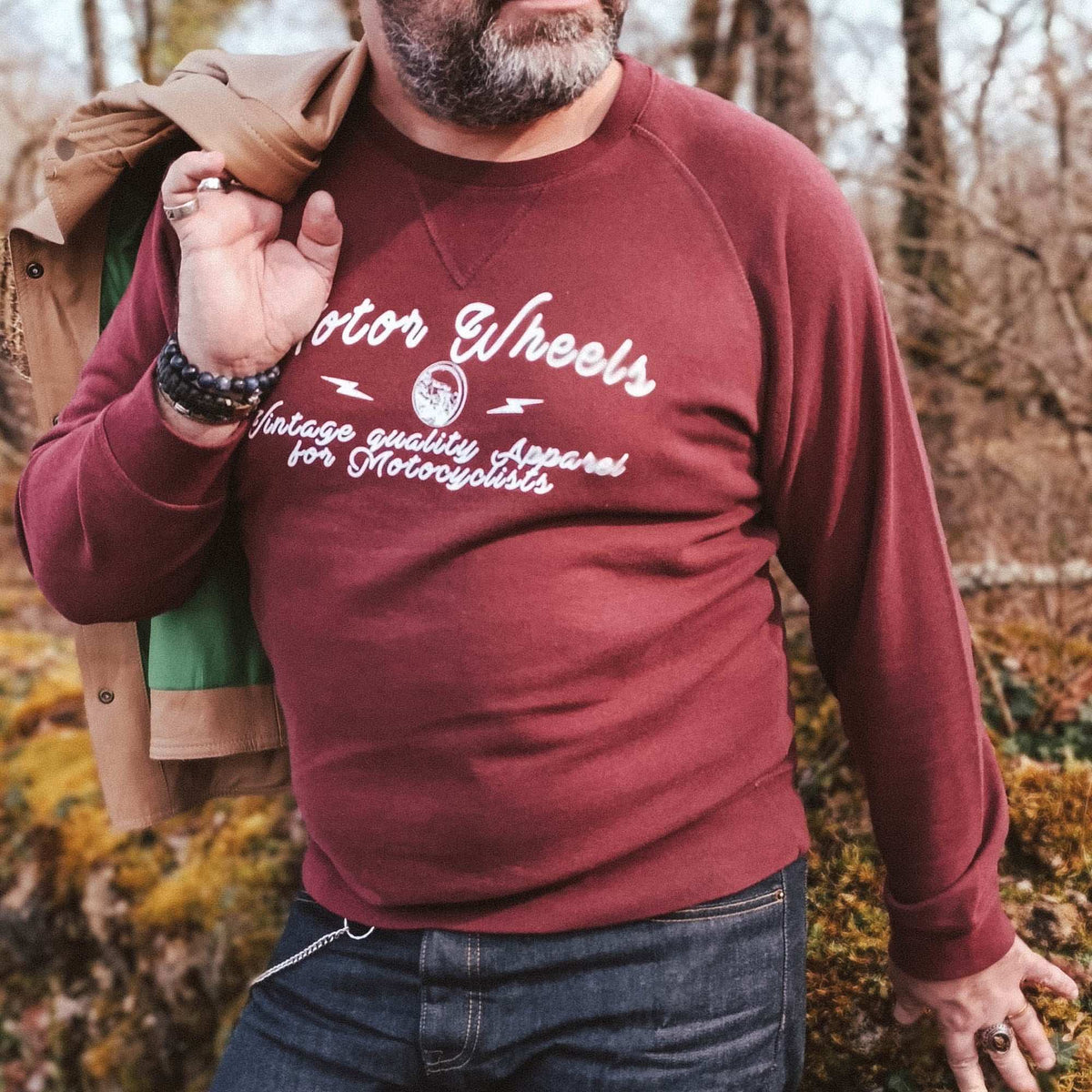 Sweatshirt "Speedway" gris chiné, molleton gratté, inspiré des courses vintage, Motor Wheels Clothing