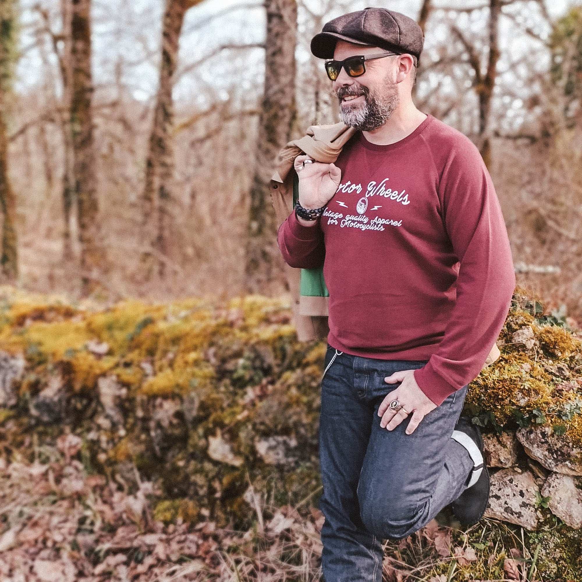 Sweatshirt "Speedway" gris chiné, molleton gratté, inspiré des courses vintage, Motor Wheels Clothing