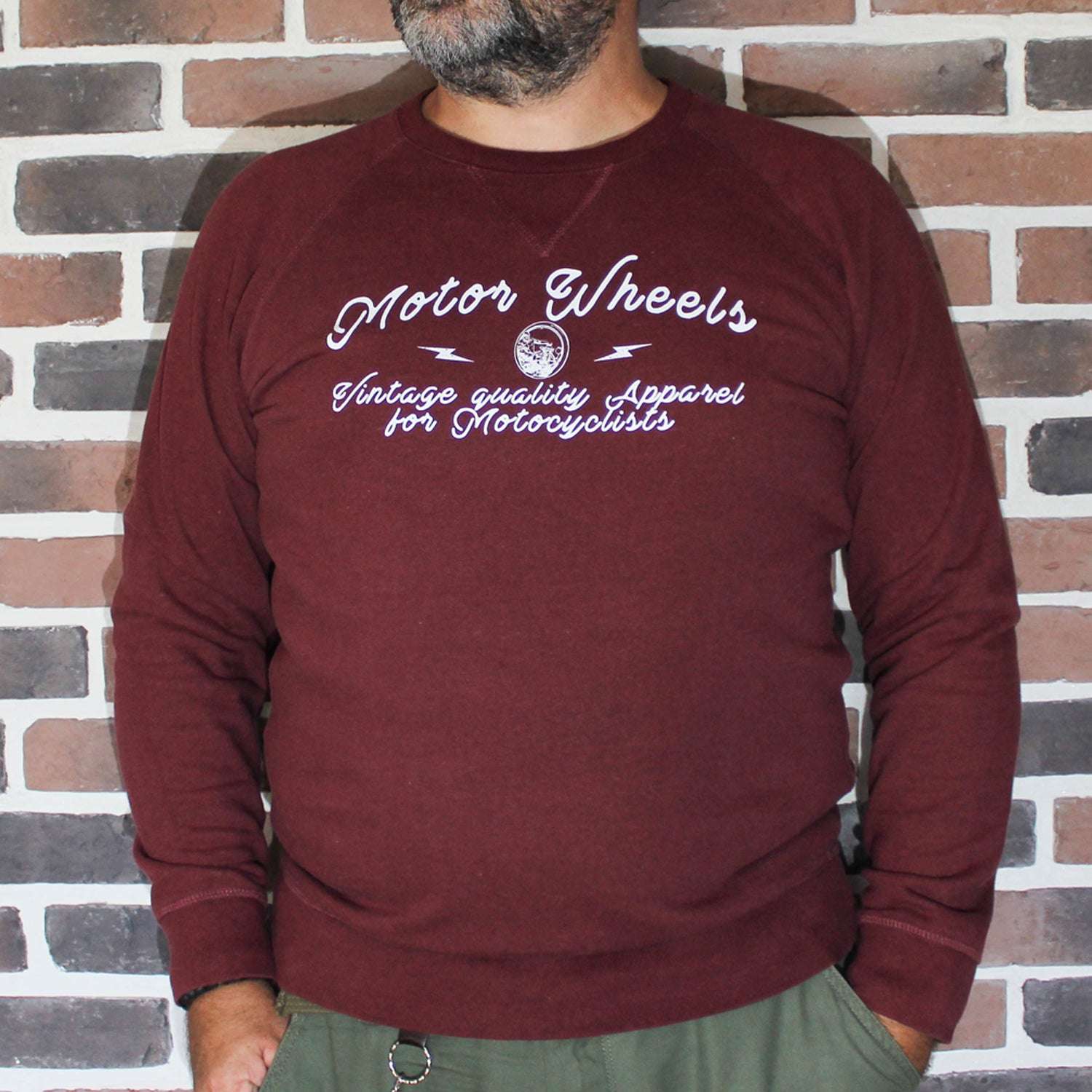 Sweatshirt "Speedway" gris chiné, molleton gratté, inspiré des courses vintage, Motor Wheels Clothing