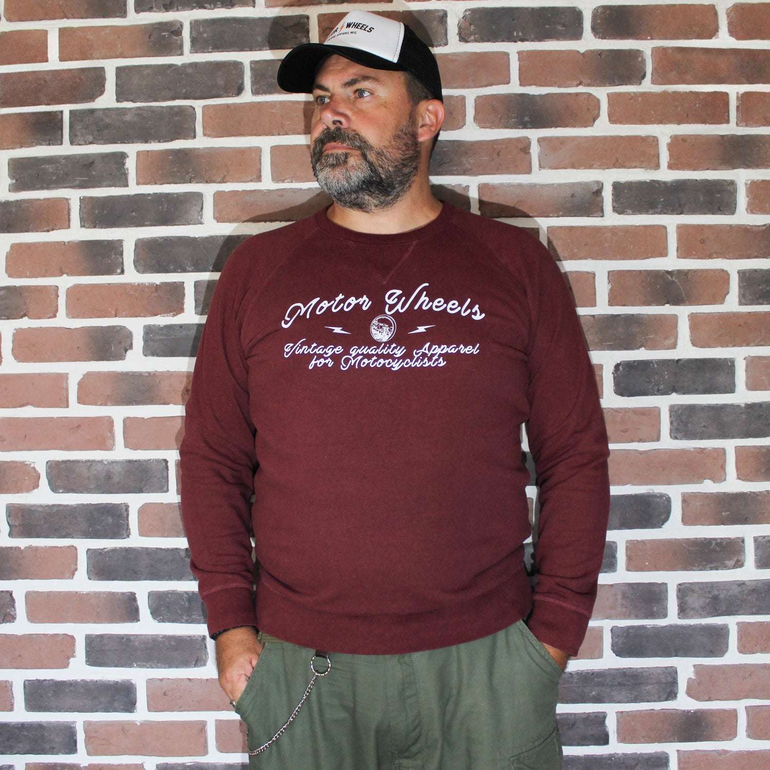 Sweatshirt "Speedway" gris chiné, molleton gratté, inspiré des courses vintage, Motor Wheels Clothing