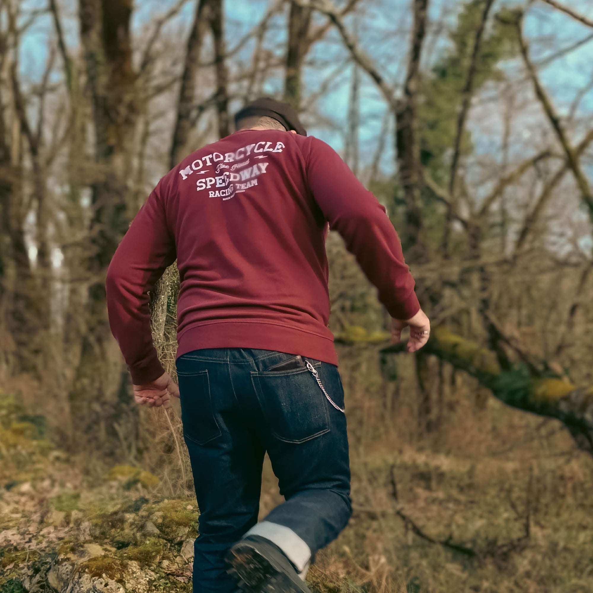 Sweatshirt "Speedway" gris chiné, molleton gratté, inspiré des courses vintage, Motor Wheels Clothing