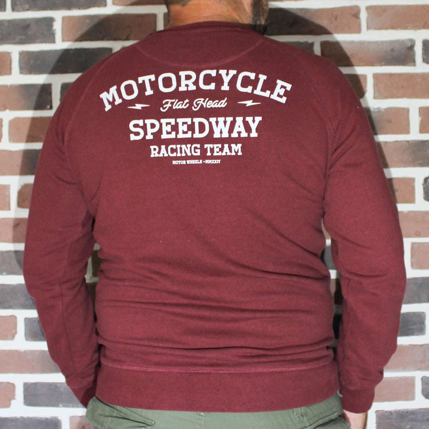 Sweatshirt "Speedway" gris chiné, molleton gratté, inspiré des courses vintage, Motor Wheels Clothing