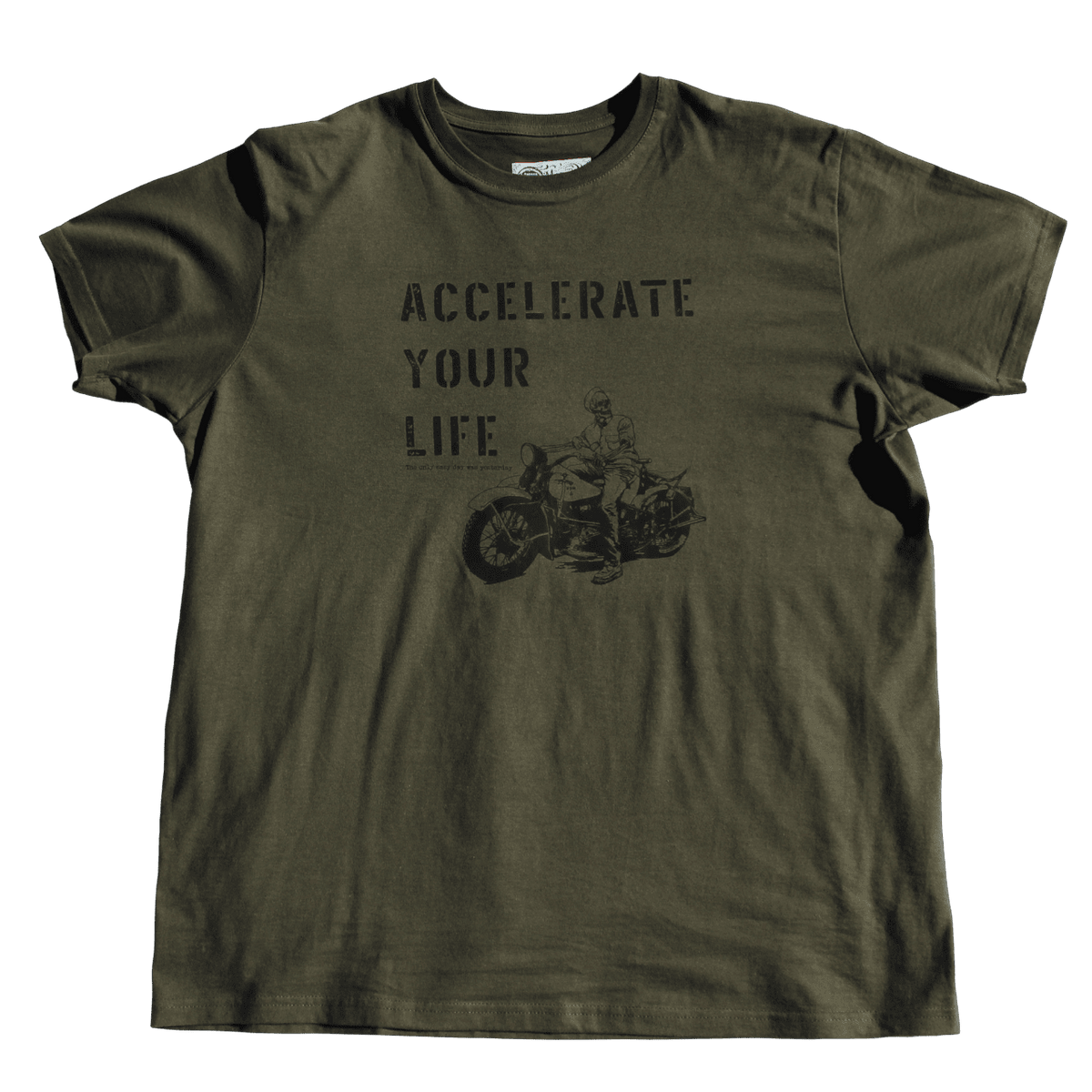 T-shirt "Accelerate", kaki, design inspiré des devises militaires US, Motor Wheels Clothing