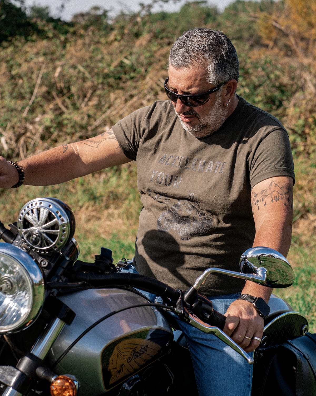 T-shirt "Accelerate", kaki, design inspiré des devises militaires US, Motor Wheels Clothing