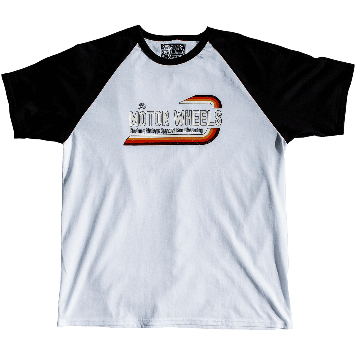 T-shirt baseball "KUSTOM PUNTA" blanc et noir, coton bio, style garage vintage, Motor Wheels Clothing