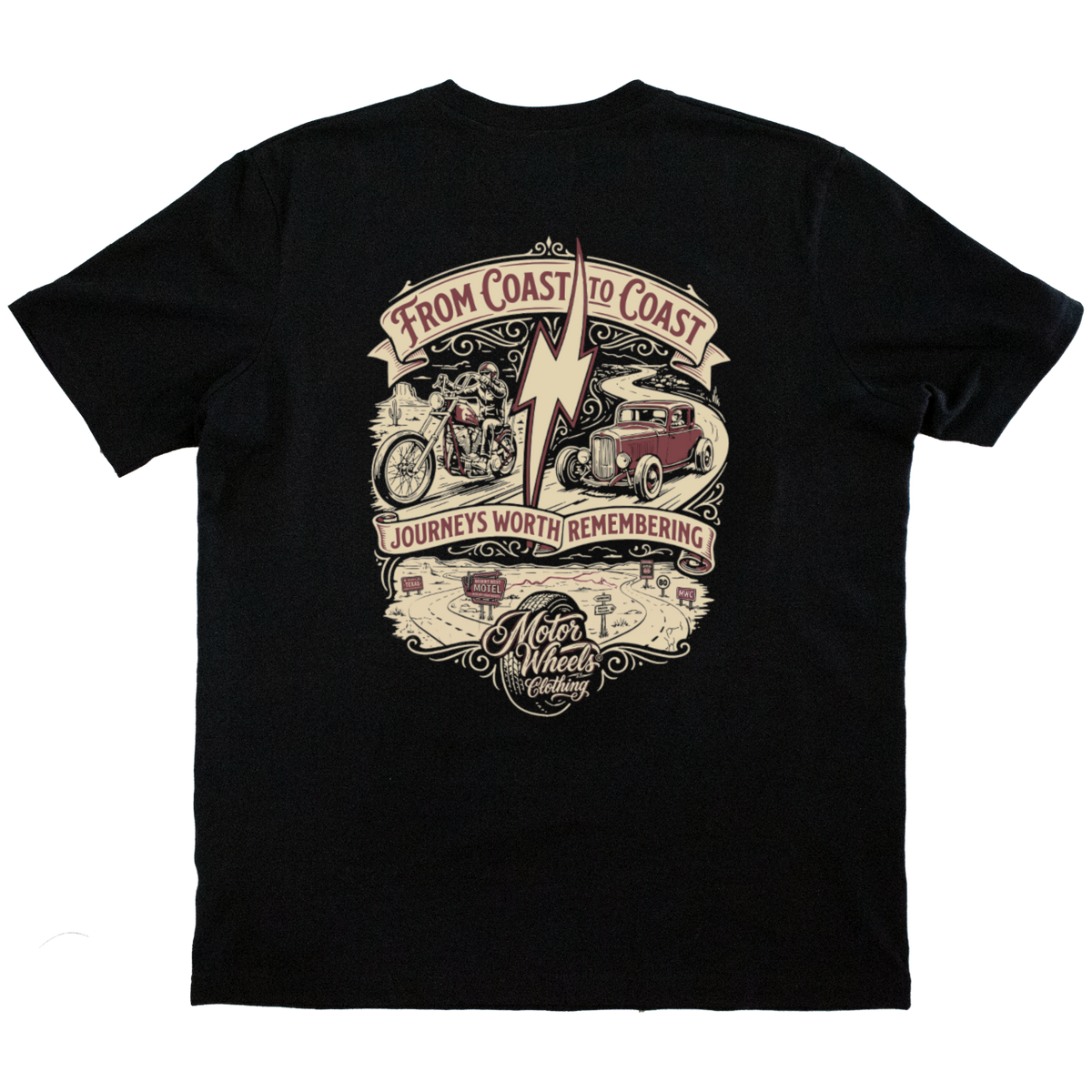 T-Shirt "Coast to Coast" - Style Biker & Hot Rod MOTOR WHEELS CLOTHING