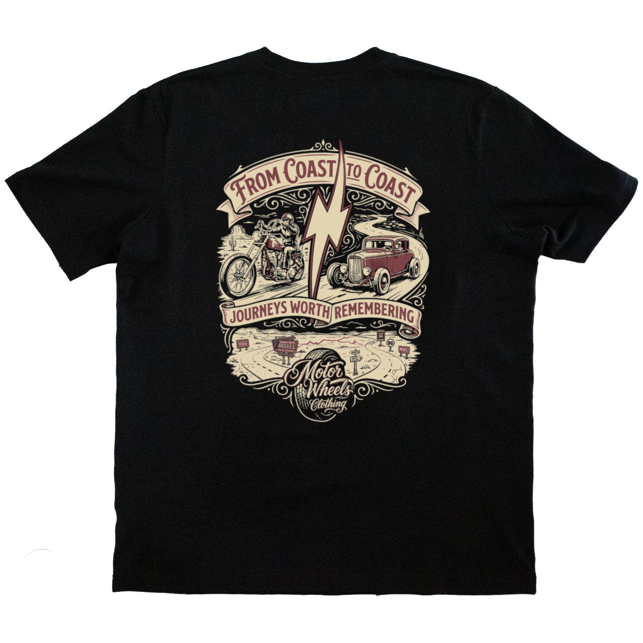 T-Shirt "Coast to Coast" - Style Biker & Hot Rod MOTOR WHEELS CLOTHING