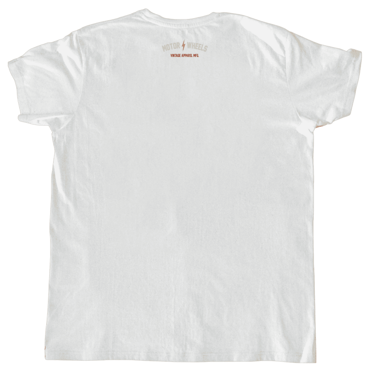 T-shirt blanc "Fun & Lifestyle" Motor Wheels avec motif moto vintage et slogan "Built for a neverending story"