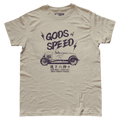 T-shirt beige "Gods of Speed" Motor Wheels avec voiture vintage et caractères japonais "Dieux de la vitesse"