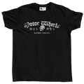 T-shirt noir "Le Puissant" Motor Wheels avec lettrage gothique blanc, crâne central et caractères japonais
