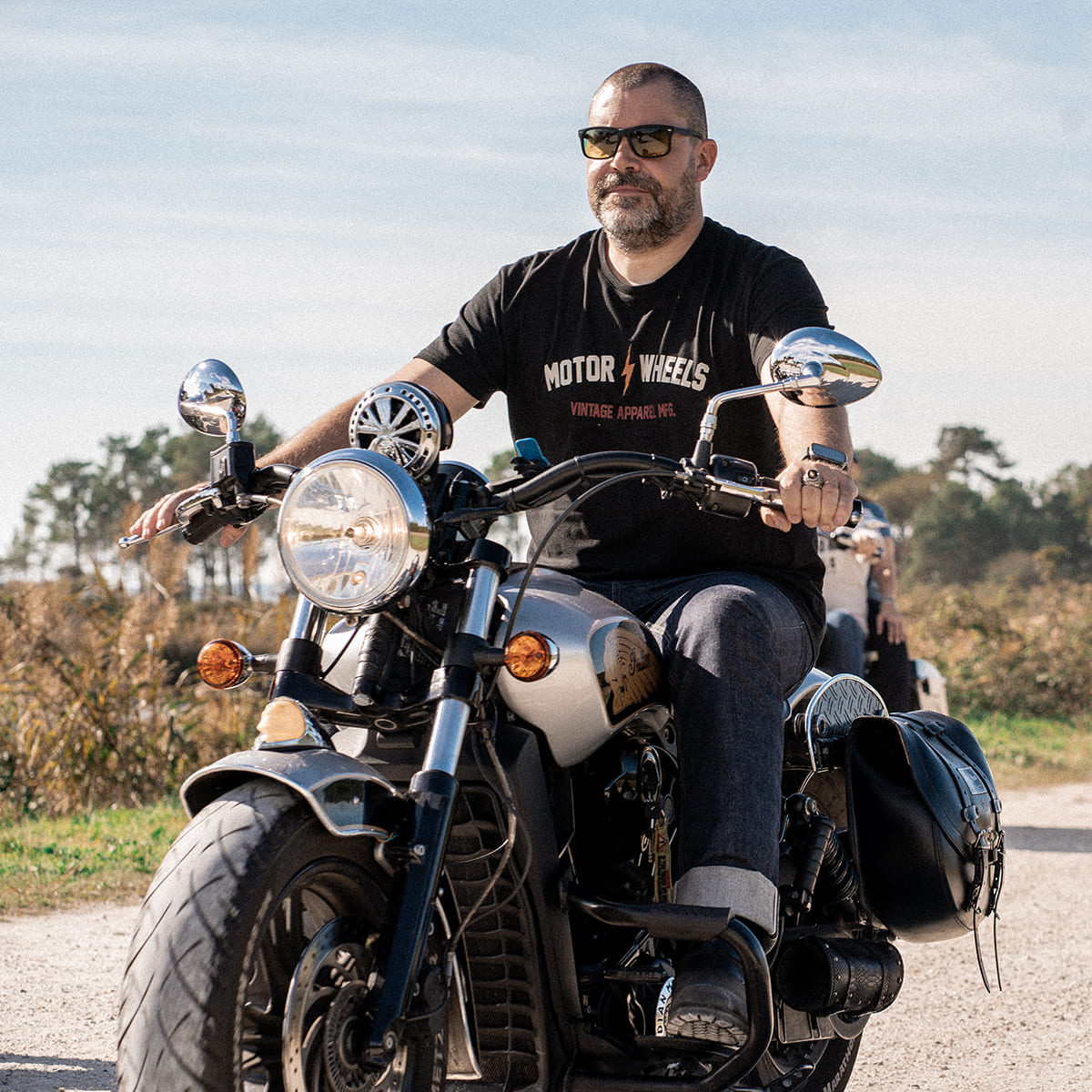 T-shirt "Let’s Ride" Motor Wheels, design vintage biker avec impression chopper au dos