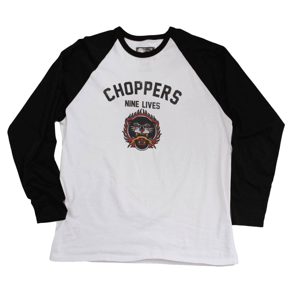 T-shirt manches longues baseball "CHOPPERS NINE LIVES", style vintage chopper, coton bio, Motor Wheels Clothing