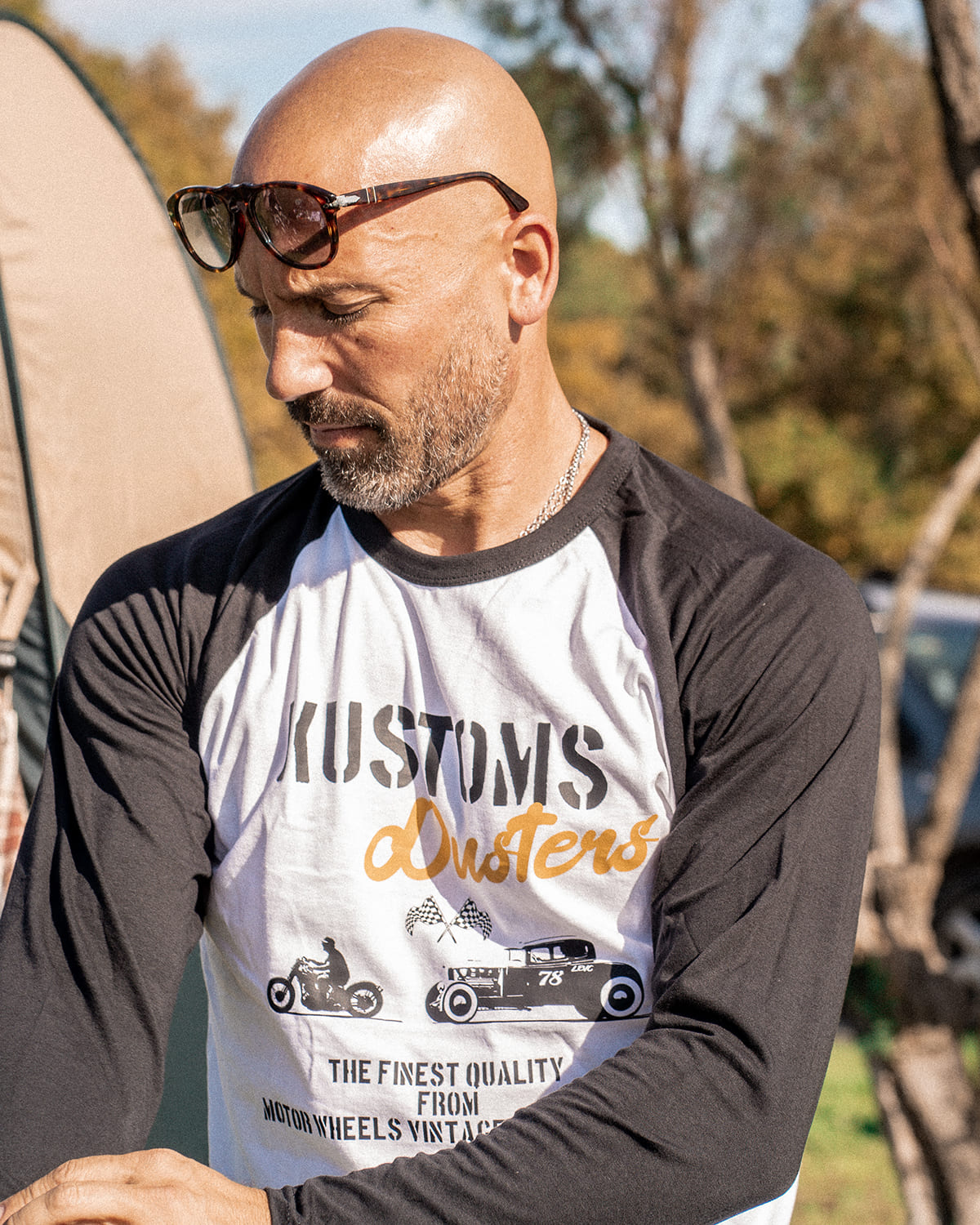 T-shirt baseball manches longues "Kustom Dusters", style vintage garage, coton bio, Motor Wheels Clothing