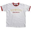 T-shirt blanc "Red One" Motor Wheels avec col et manches rouges et logo vintage sur la poitrine