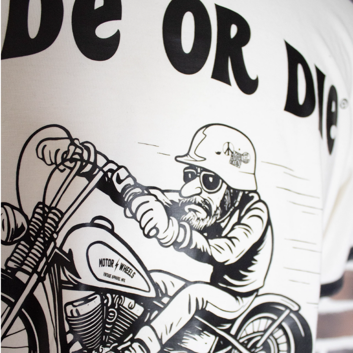 T-shirt Ride or Die vintage moto Ivory col contrasté – Motor Wheels Clothing 1940