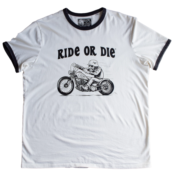 T-shirt Ride or Die vintage moto Ivory col contrasté – Motor Wheels Clothing 1940