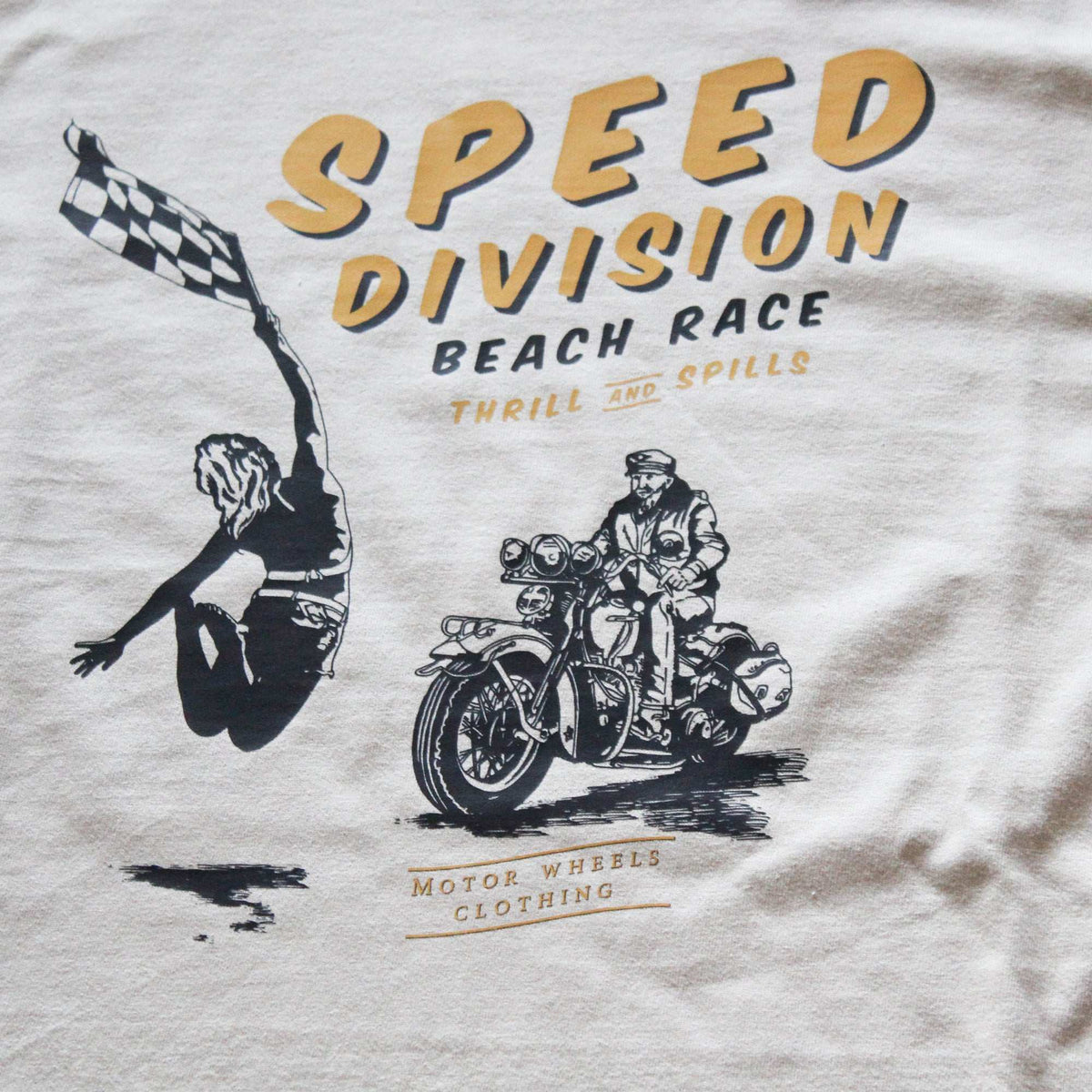 T-shirt "Speed Division" en beige et kaki, édition limitée, style racing vintage, Motor Wheels Clothing