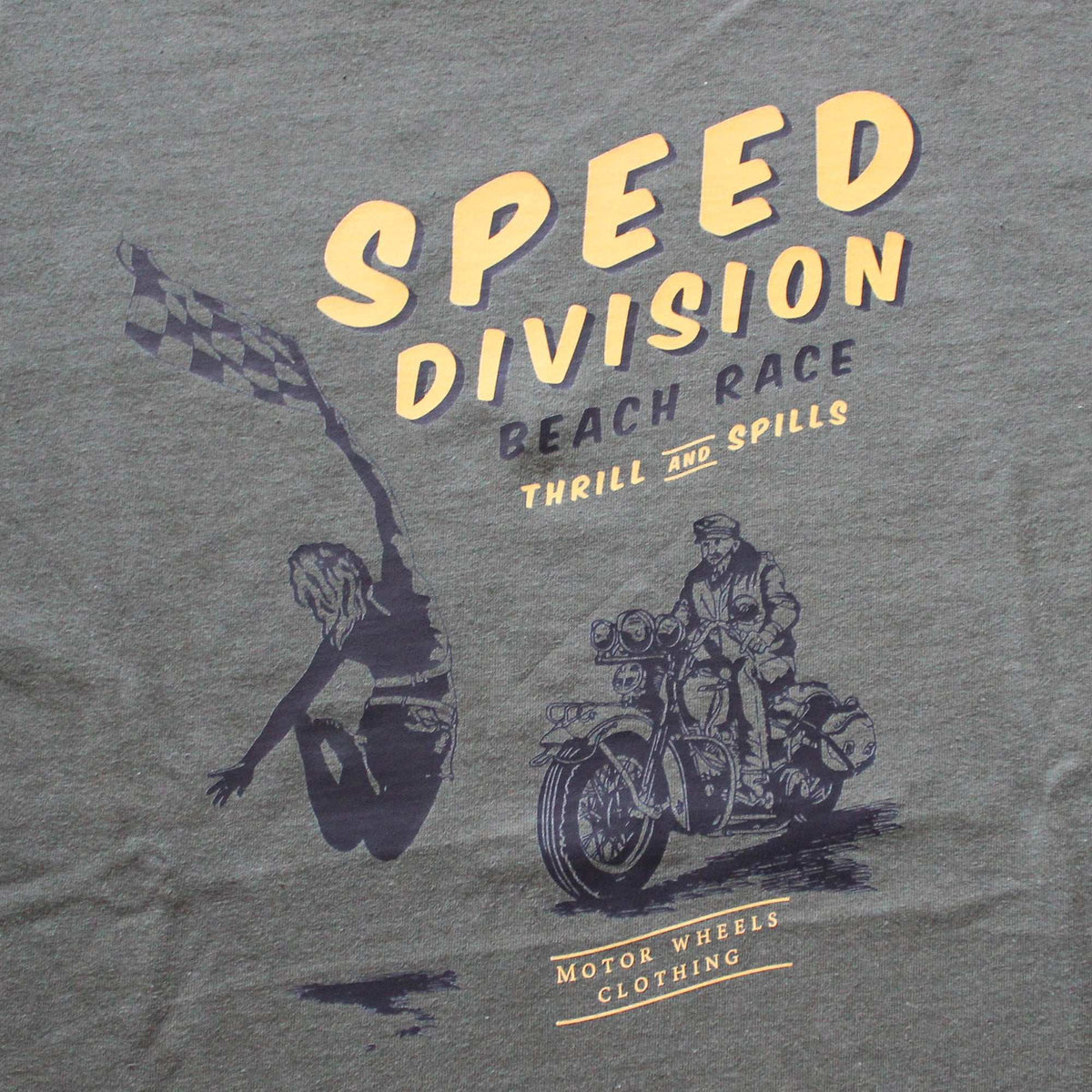 T-shirt "Speed Division" en beige et kaki, édition limitée, style racing vintage, Motor Wheels Clothing