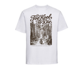 T-shirt homme blanc Too Kool To Die avec illustration forêt de pins Landes de Gascogne, Motor Wheels Clothing