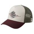 Casquette trucker éco-responsable ivoire et bordeaux Motor Wheels Clothing en coton biologique