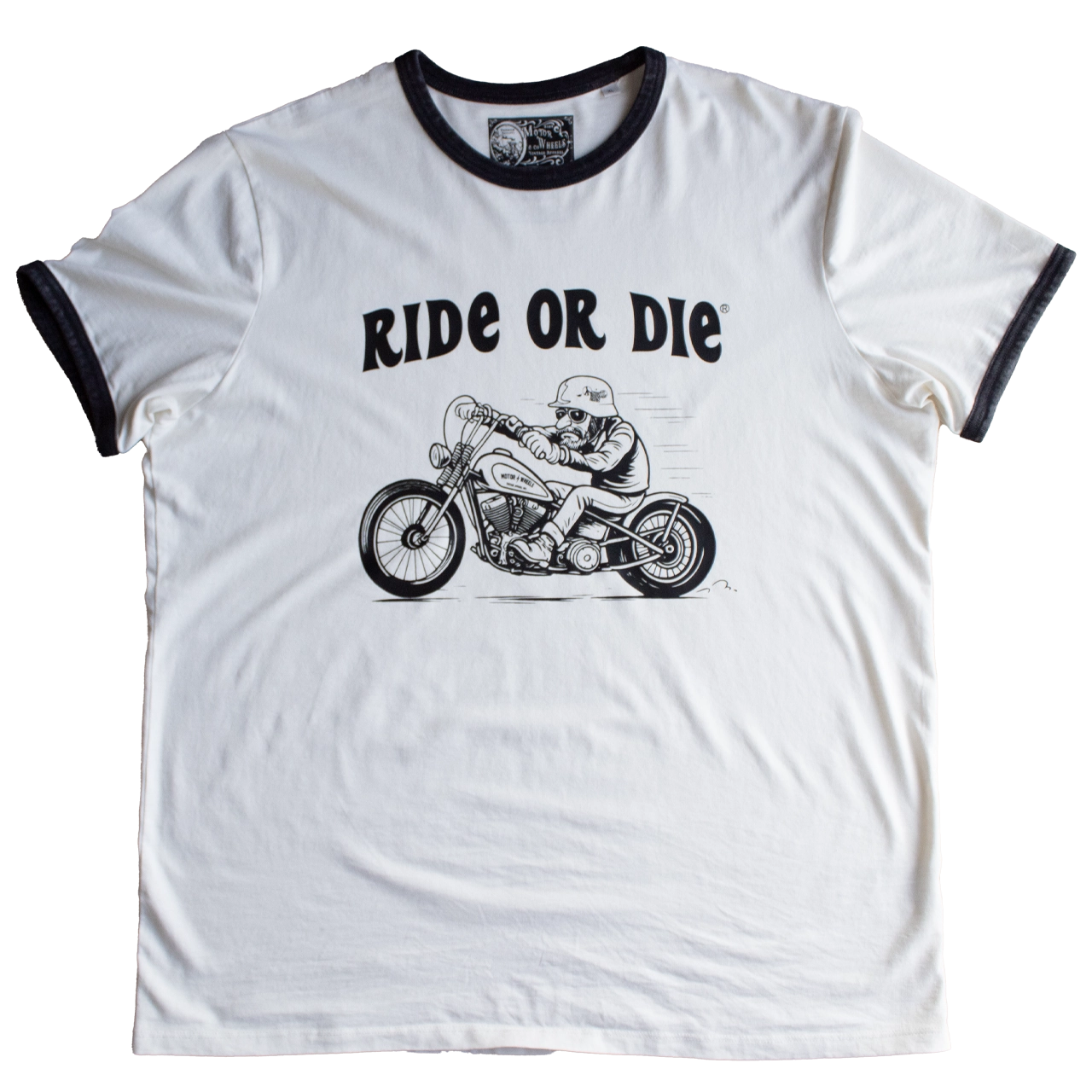 T-shirt Ride or Die vintage moto Ivory col contrasté – Motor Wheels Clothing 1940