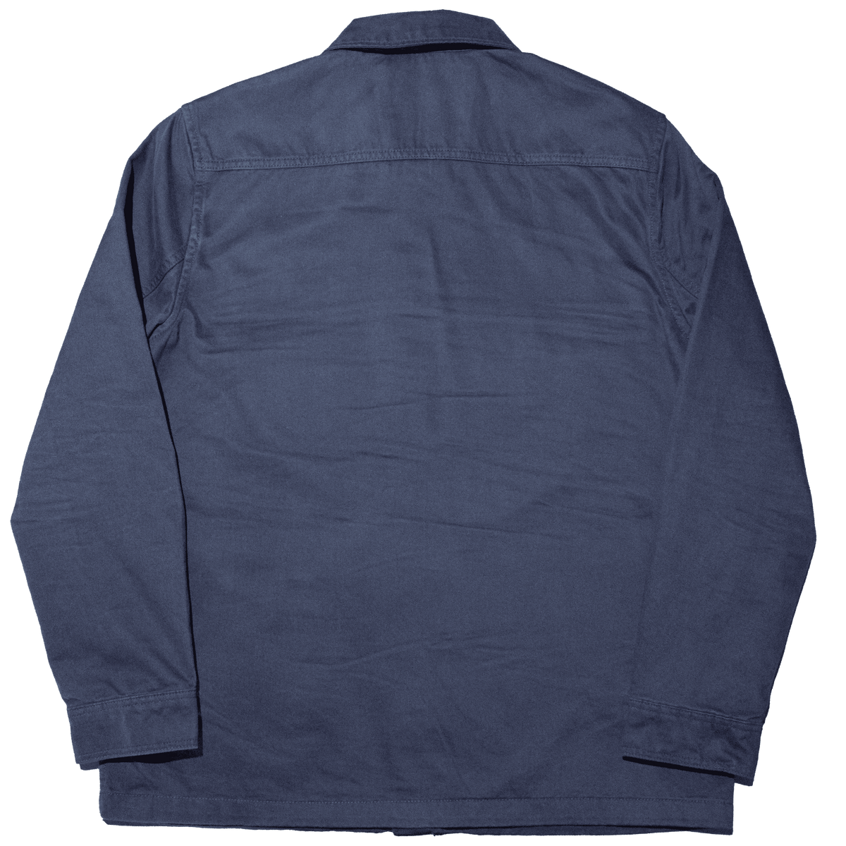 Veste de travail française "La Corvée 40" bleu marine en coton biologique, coupe standard, trois poches plaquées et boutons effet corne.