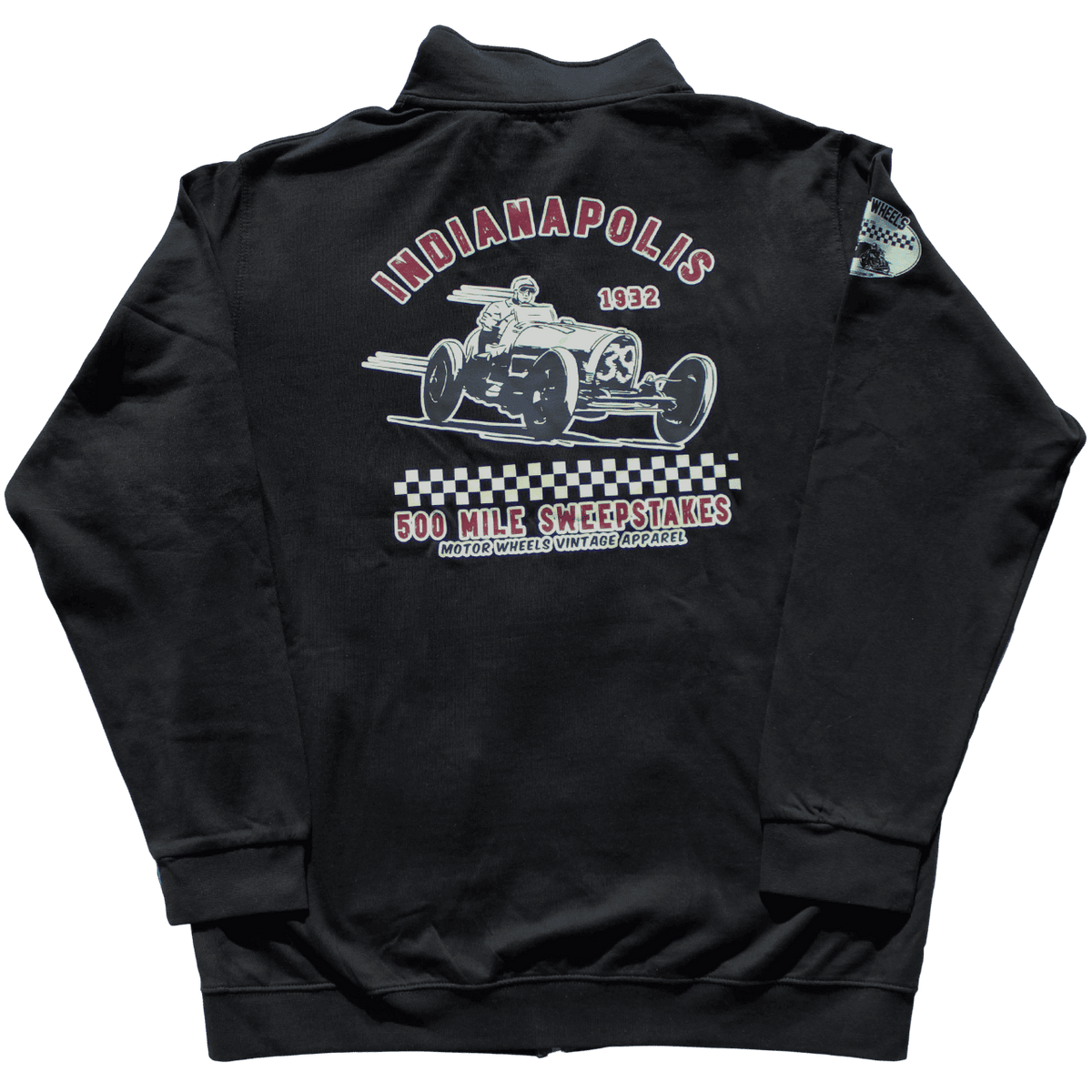 Veste zippée "Indianapolis", molleton noir, style racing vintage, Motor Wheels Clothing