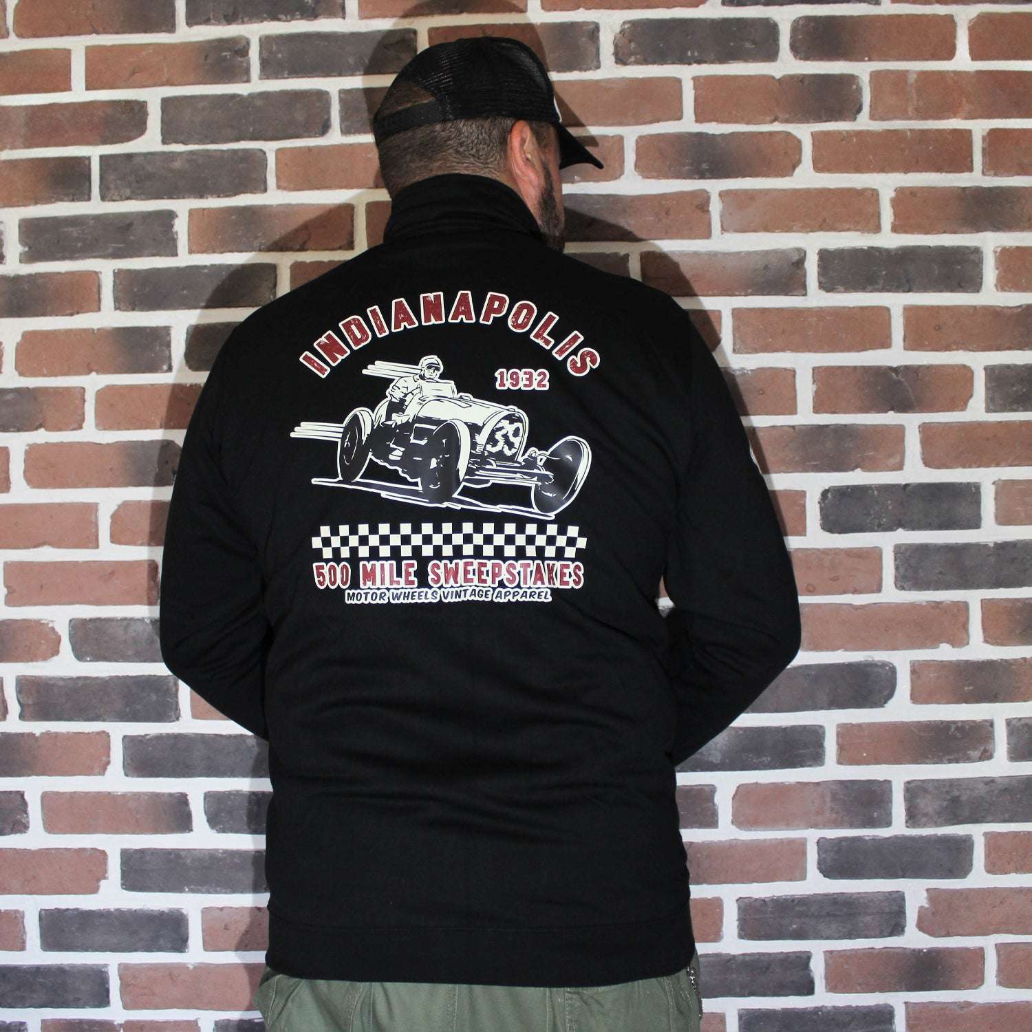 Veste zippée "Indianapolis", molleton noir, style racing vintage, Motor Wheels Clothing