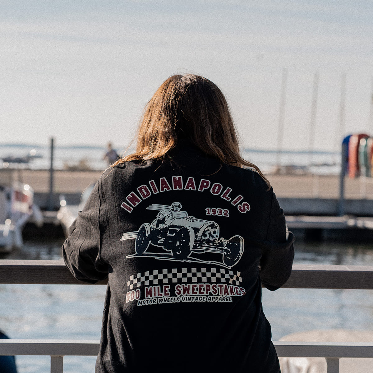 Veste zippée "Indianapolis", molleton noir, style racing vintage, Motor Wheels Clothing