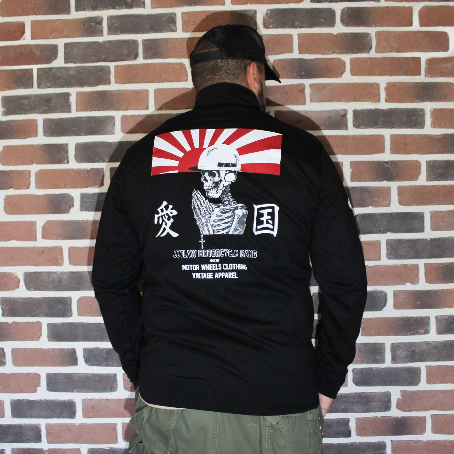 Veste zippée "BOZOSOKU" noire, molleton gratté bio, style biker japonais, Motor Wheels Clothing